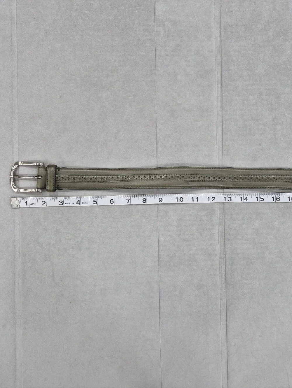 Cole Haan belt men's 36 sage green soft leather brushed silver buckle